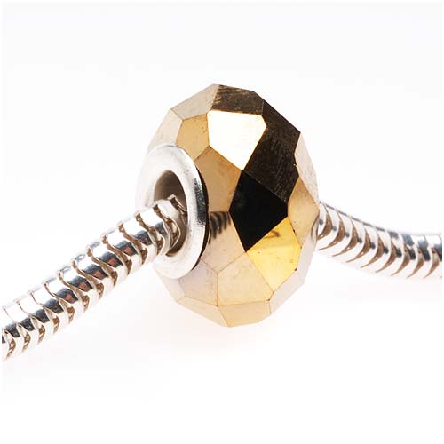 Faceted Glass European Style Large Hole Bead - Metallic Gold 14mm (1 pcs)