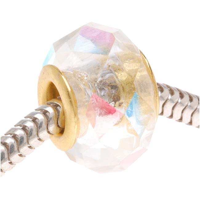 Faceted Glass European Style Large Hole Bead - Crystal AB 14mm Gold Tone Grommet (1 pcs)