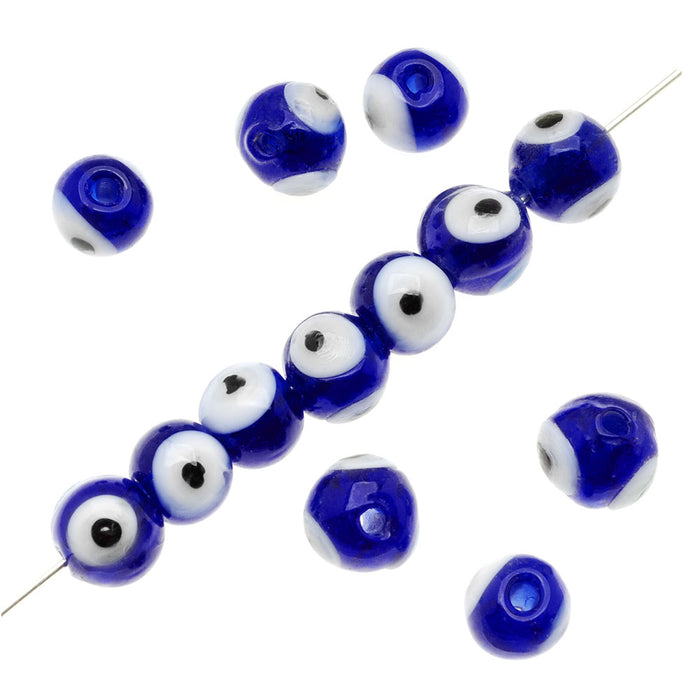 Lampwork Glass Novelty Evil Eye Beads 7.5-8mm Round Dark Blue (20 pcs)