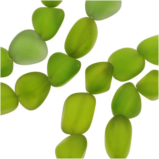 Cultured Sea Glass, Small Nugget Beads 8-16mm, Olive Green (7 Pieces)