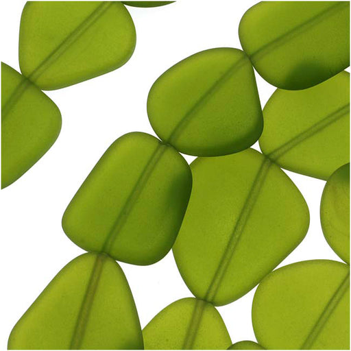 Cultured Sea Glass, Flat Freeform Beads 18-28mm, Olive Green (5 Pieces)
