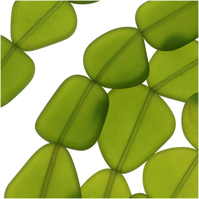 Cultured Sea Glass, Flat Freeform Beads 18-28mm, Olive Green (5 Pieces)