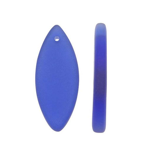 Cultured Sea Glass, Marquise Spindle Pendants 32x13mm, Cobalt Blue (2 Pieces)