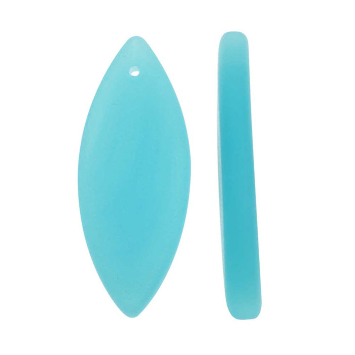 Cultured Sea Glass, Marquise Spindle Pendants 32x13mm, Opaque Aqua Blue (2 Pieces)