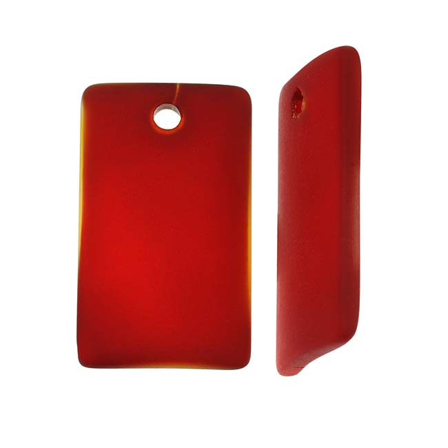 Cultured Sea Glass, Wide Curved Rectangle Pendants 32.5x19mm, Dark Cherry Red (2 Pieces)