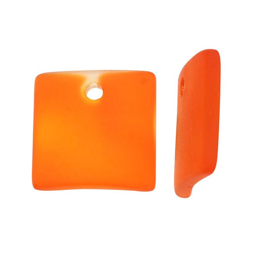 Cultured Sea Glass, Curved Square Pendants 22x22mm, Tangerine Orange (2 Pieces)
