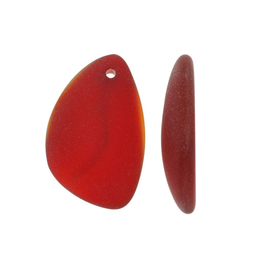 Cultured Sea Glass, Large Eclipse Pendants 25x17mm, Dark Cherry Red (1 Pair)
