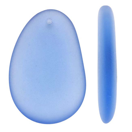 Cultured Sea Glass, Large Hypnotic Freeform Pendant 50x32mm, Light Sapphire Blue (1 Piece)