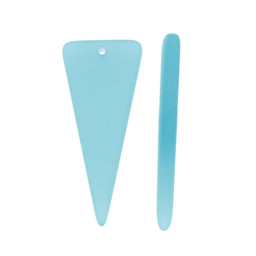 Cultured Sea Glass, Triangle Shield Pendants 37x15mm, Aqua Blue (2 Pieces)