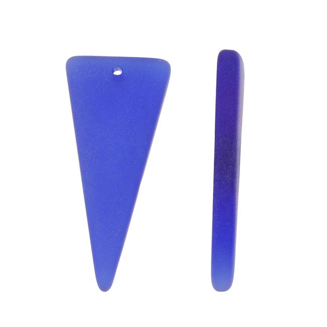 Cultured Sea Glass, Triangle Shield Pendants 37x15mm, Cobalt Blue (2 Pieces)