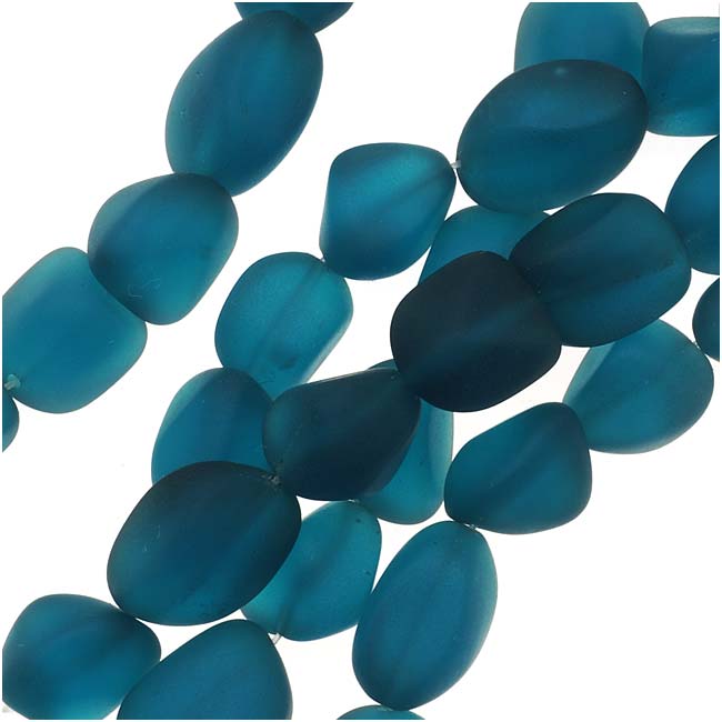 Cultured Sea Glass, Small Nugget Beads 8-16mm, Teal Blue (7 Pieces)
