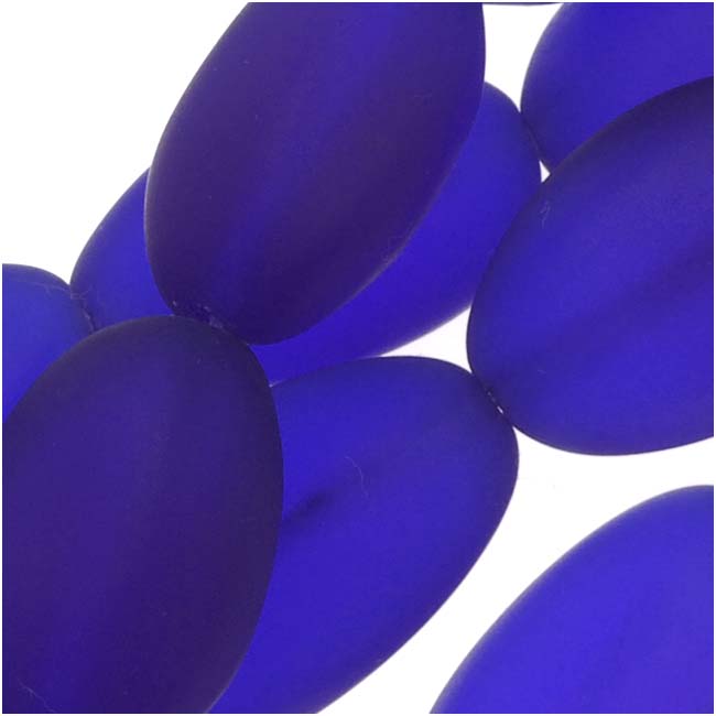 Cultured Sea Glass, Oval Nugget Beads 15-22mm, Cobalt Blue (6 Pieces)