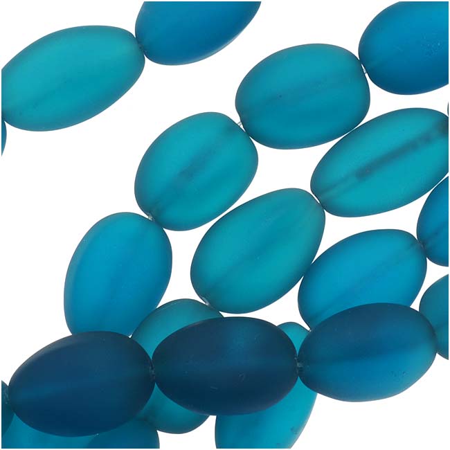 Cultured Sea Glass, Oval Nugget Beads 15-22mm, Teal Blue (6 Pieces)