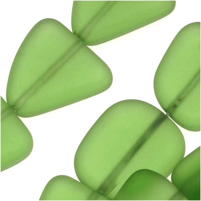 Cultured Sea Glass, Small Flat Freeform Beads 13-16mm, Light Bottle Green (6 Pieces)