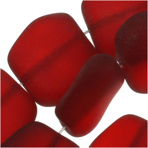 Cultured Sea Glass, Square Nugget Beads 18x17mm, Dark Cherry Red (6 Pieces)