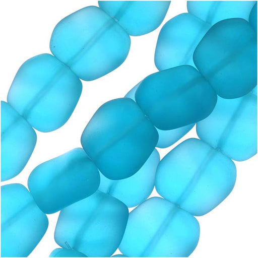 Cultured Sea Glass, Square Nugget Beads 18x17mm, Pacific Blue (6 Pieces)