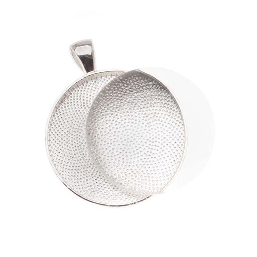 Bezel Pendant & Glass Cabochon, Round 30mm, Silver Plated (1 Set)