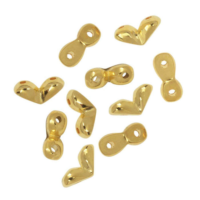Cymbal Side Bead for GemDuo Beads, Mitakas, 2-Hole V-Shaped 7.5x3.5mm 24K Gold Plated (10 Pieces)