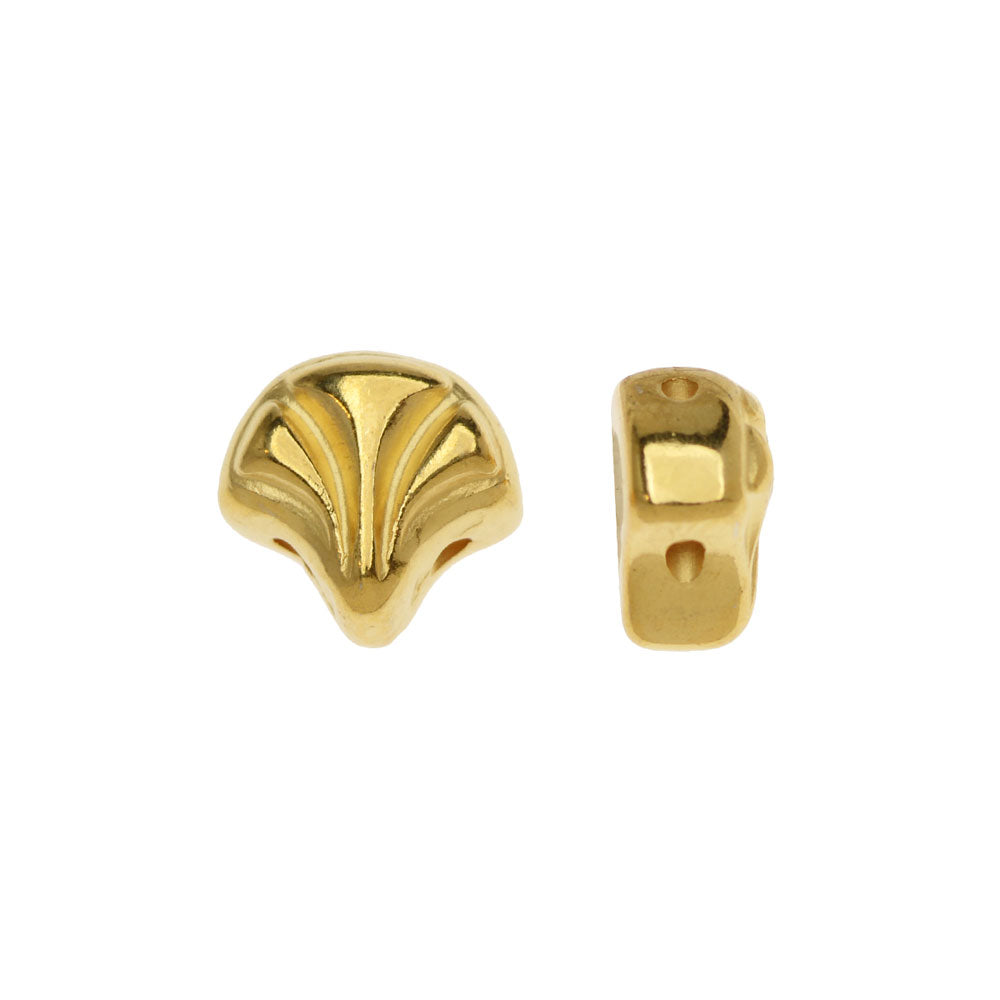 Cymbal Beads Substitute for Ginko Beads, Maltas 2-Hole Ginko 7.5x7mm, 24k Gold Plated (4 Pieces)