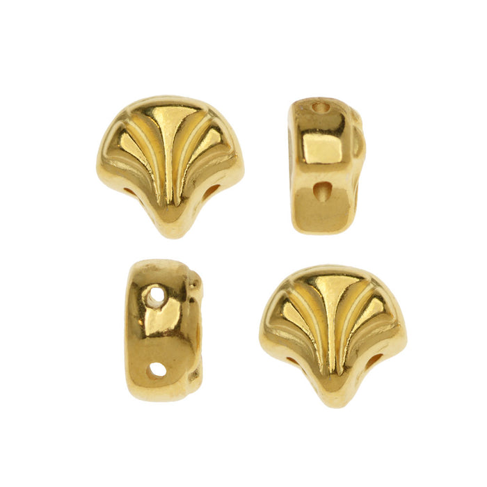 Cymbal Beads Substitute for Ginko Beads, Maltas 2-Hole Ginko 7.5x7mm, 24k Gold Plated (4 Pieces)