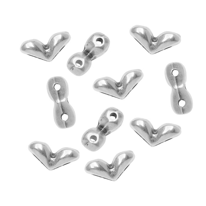 Cymbal Side Bead for GemDuo Beads, Mitakas, 2-Hole V-Shaped 7.5x3.5mm Antiqued Silver Plated (10 Pieces)
