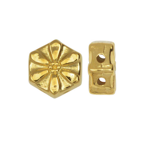 Cymbal Bead Substitute for Honeycomb Beads, Stelida, 2-Hole Hexagon, Flower, 24K Gold Plated (10 Pc)