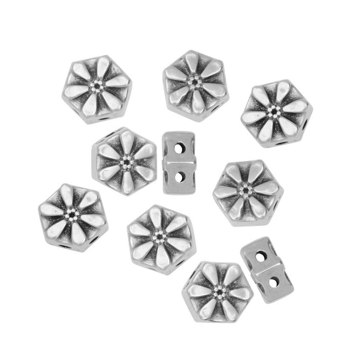 Cymbal Bead Substitute for Honeycomb Beads, Stelida, Flower 6mm, Ant. Silver Plated (10 Pcs)