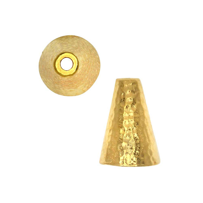 Metal Bead, Hammertone Cone 16mm, Bright Gold, by TierraCast (2 Pieces)