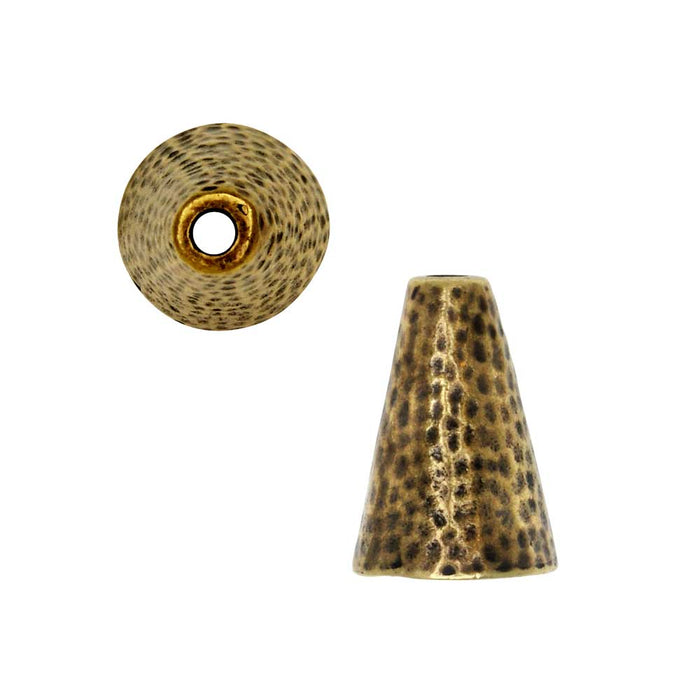 Metal Bead, Hammertone Cone 16mm Brass Oxide Finish, by TierraCast (2 Pieces)
