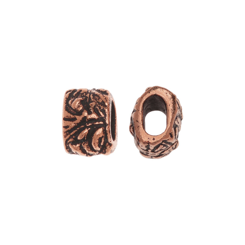 Metal Bead, Jardin Barrel 7.5mm, Antiqued Copper Plated, By TierraCast (2 Pieces)