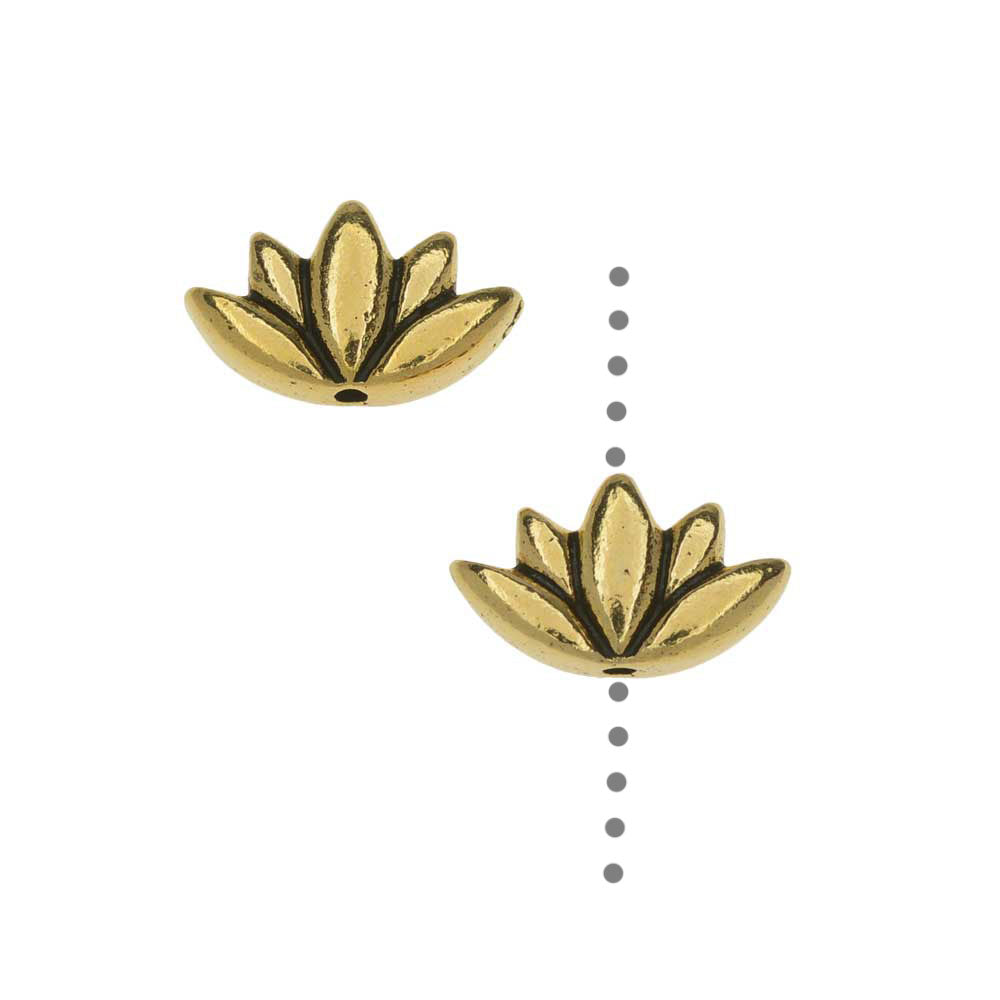 TierraCast Pewter Beads, Lotus Flower Design 7x11.5mm, Antiqued Gold Plated (2 Pieces)