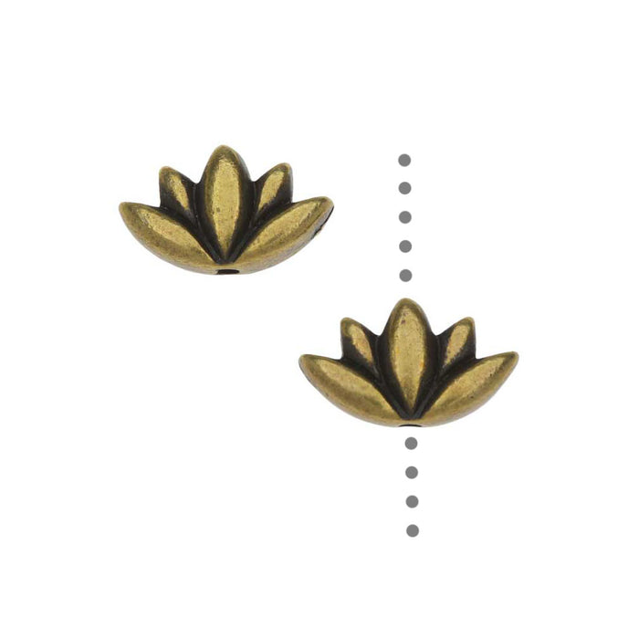 TierraCast Pewter Beads, Lotus Flower Design 7x11.5mm, Brass Oxide Finish (2 Pieces)