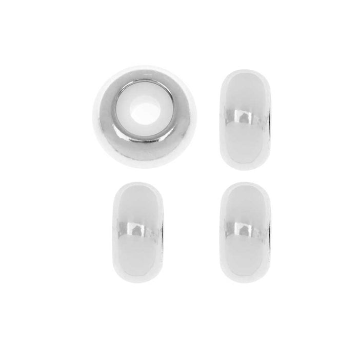Adjustable Slider Clasp, Round with Silicone Center 8mm, Silver Tone (4 Pieces)