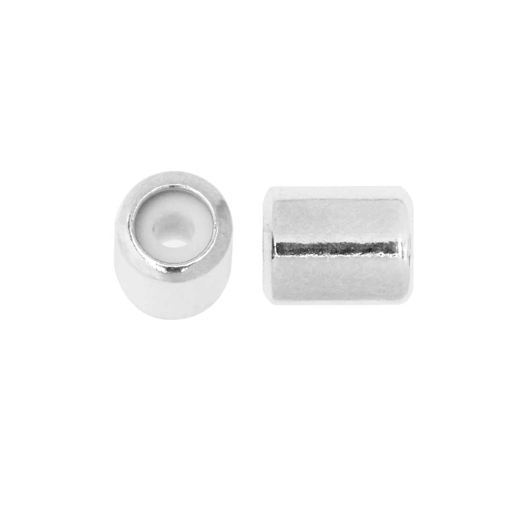 Adjustable Slider Clasp, Tube with Silicone Center 5.5x6.8mm, Silver Tone (4 Pieces)