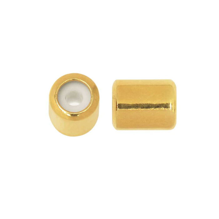 Adjustable Slider Clasp, Tube with Silicone Center 5.5x6.8mm, Gold Tone (4 Pieces)