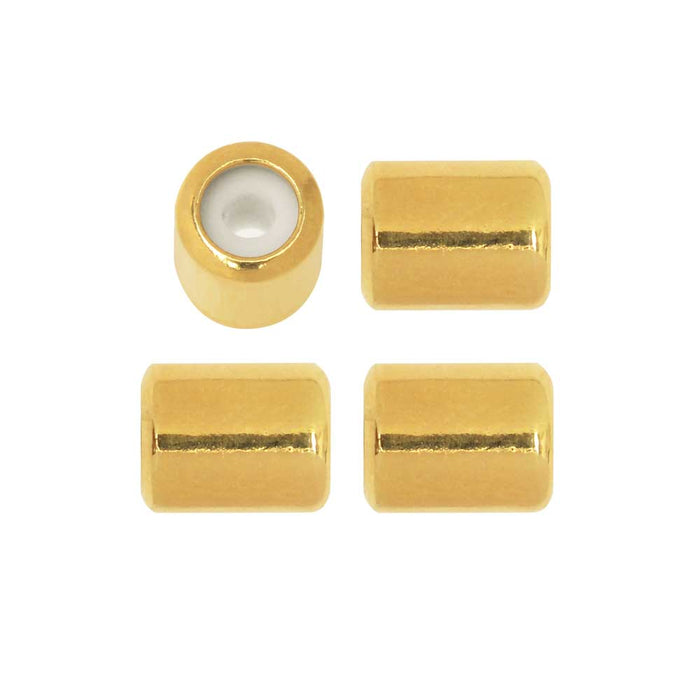 Adjustable Slider Clasp, Tube with Silicone Center 5.5x6.8mm, Gold Tone (4 Pieces)