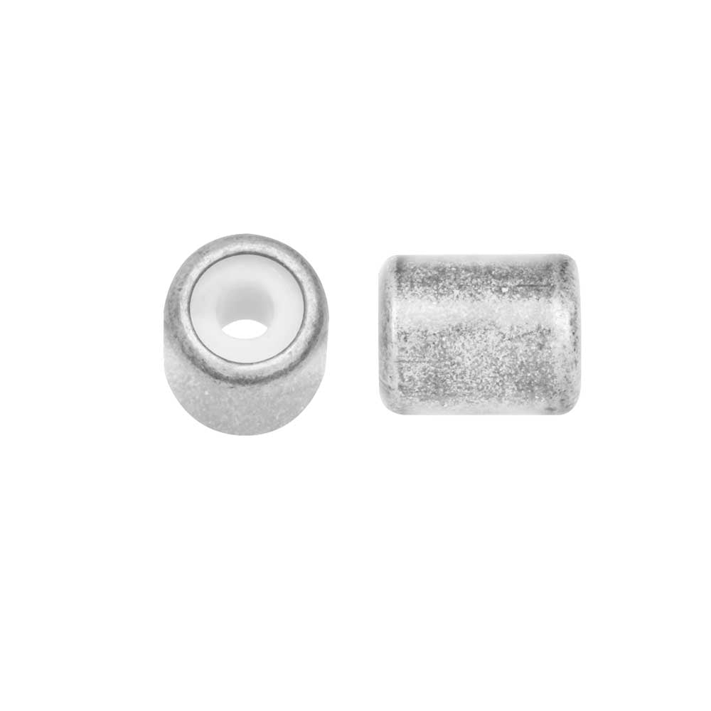 Adjustable Slider Clasp, Tube with Silicone Center 5.5x6.8mm, Antiqued Silver Tone (4 Pieces)