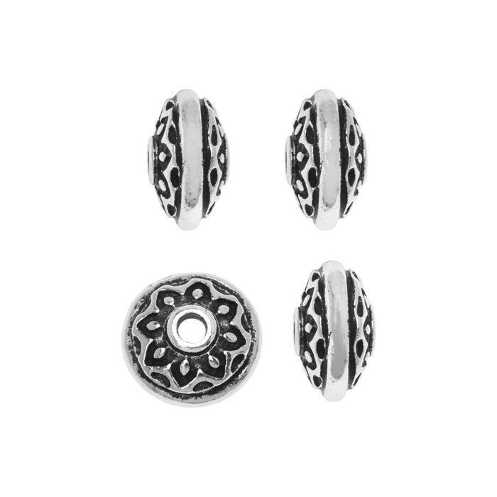 Metal Bead, Lotus Spacer 7mm Antiqued Silver Plated, By TierraCast (4 Pieces)
