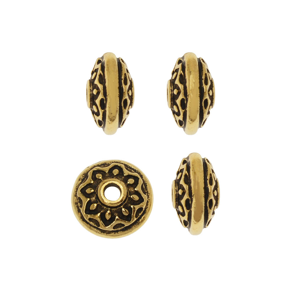 Metal Bead, Lotus Spacer 7mm Antiqued Gold Plated, By TierraCast (4 Pieces)