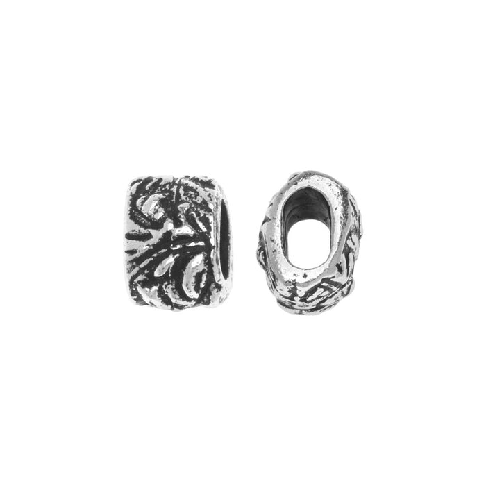 Metal Bead, Jardin Barrel 7.5mm, Antiqued Silver Plated, By TierraCast (2 Pieces)