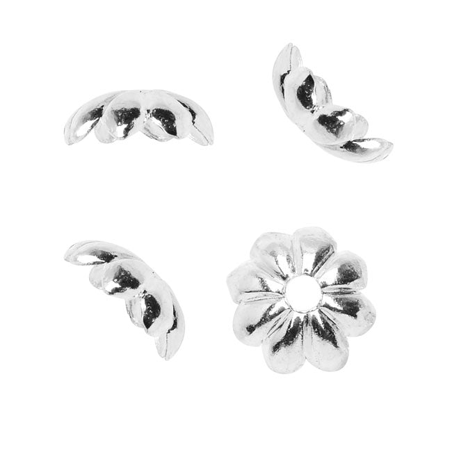 Nunn Design Bead Caps, 6mm Floral Petals, Bright Silver (4 Pieces)