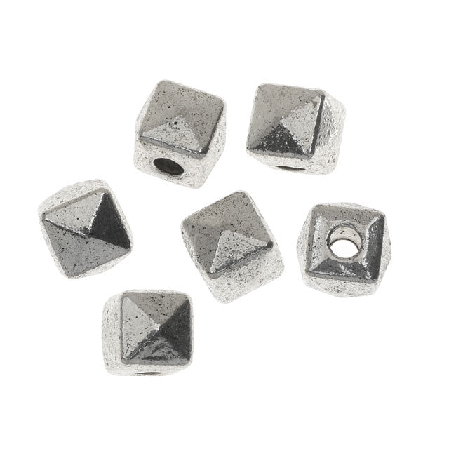 Lead-Free Pewter Beads, Faceted Cubes 7mm, Antiqued Silver (6 Pieces)