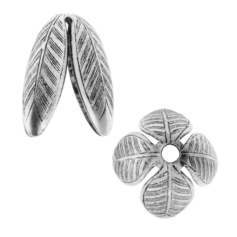 Nunn Design Bead Caps, Grande Leaf 14mm, Antiqued Silver (2 Pieces)