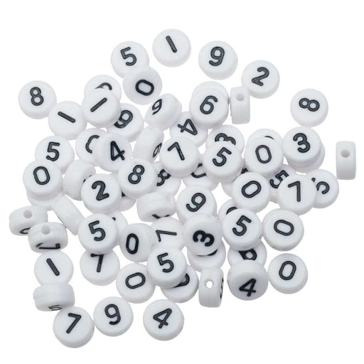 Acrylic Beads, Assorted Numbers "0-9", Coin Shape 7mm (10 Grams)