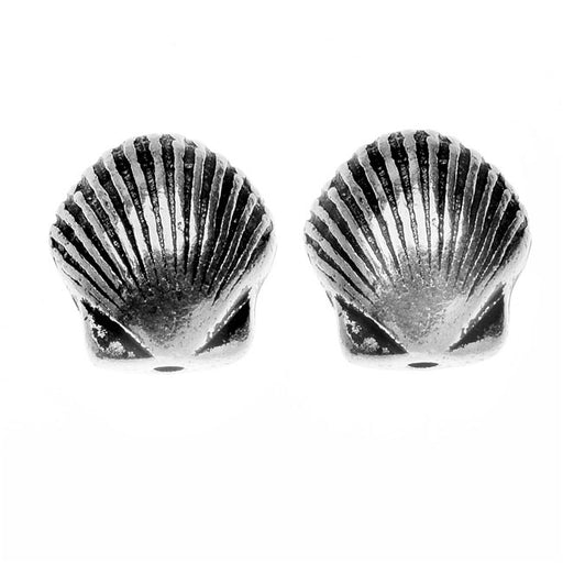 TierraCast Pewter, Small Scallop Shell Beads 9x8.5mm Silver Plated (2 Pieces)