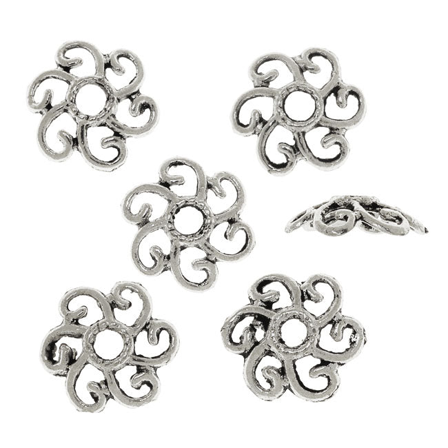 Lead-Free Pewter, Filigree Bead Caps 10.5mm, Antiqued Silver (6 Pieces)