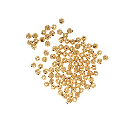 Genuine 22K Gold Plated Fluted Corrugated Round Metal Beads 3mm (100 pcs)