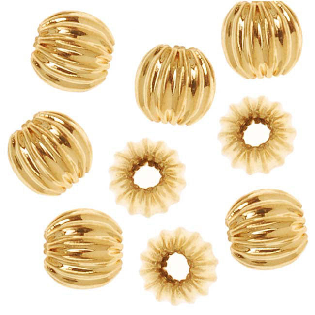 Gold Plated Corrugated Round Metal Beads 4mm (20 pcs)