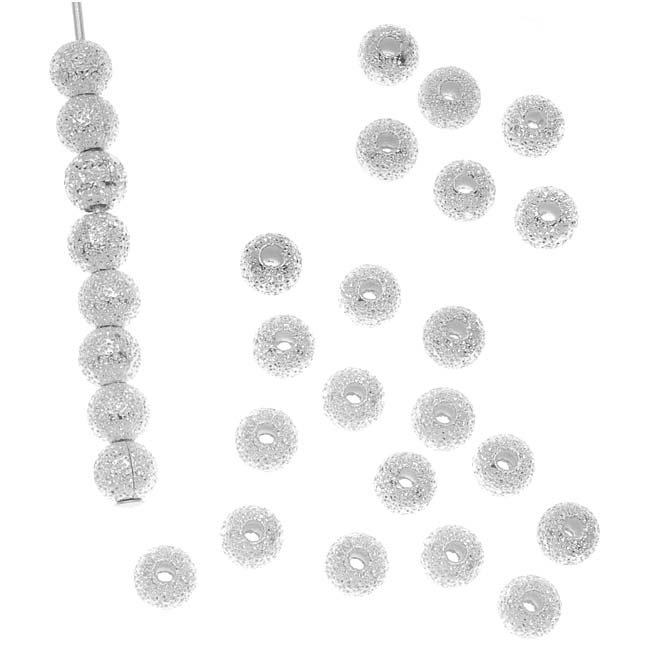 Silver Plated Stardust Sparkle Round Beads 4mm (50 pcs)
