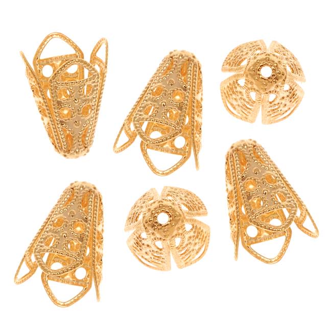22K Gold Plated Dotted Filigree Cone Beads 16mm (10 pcs)